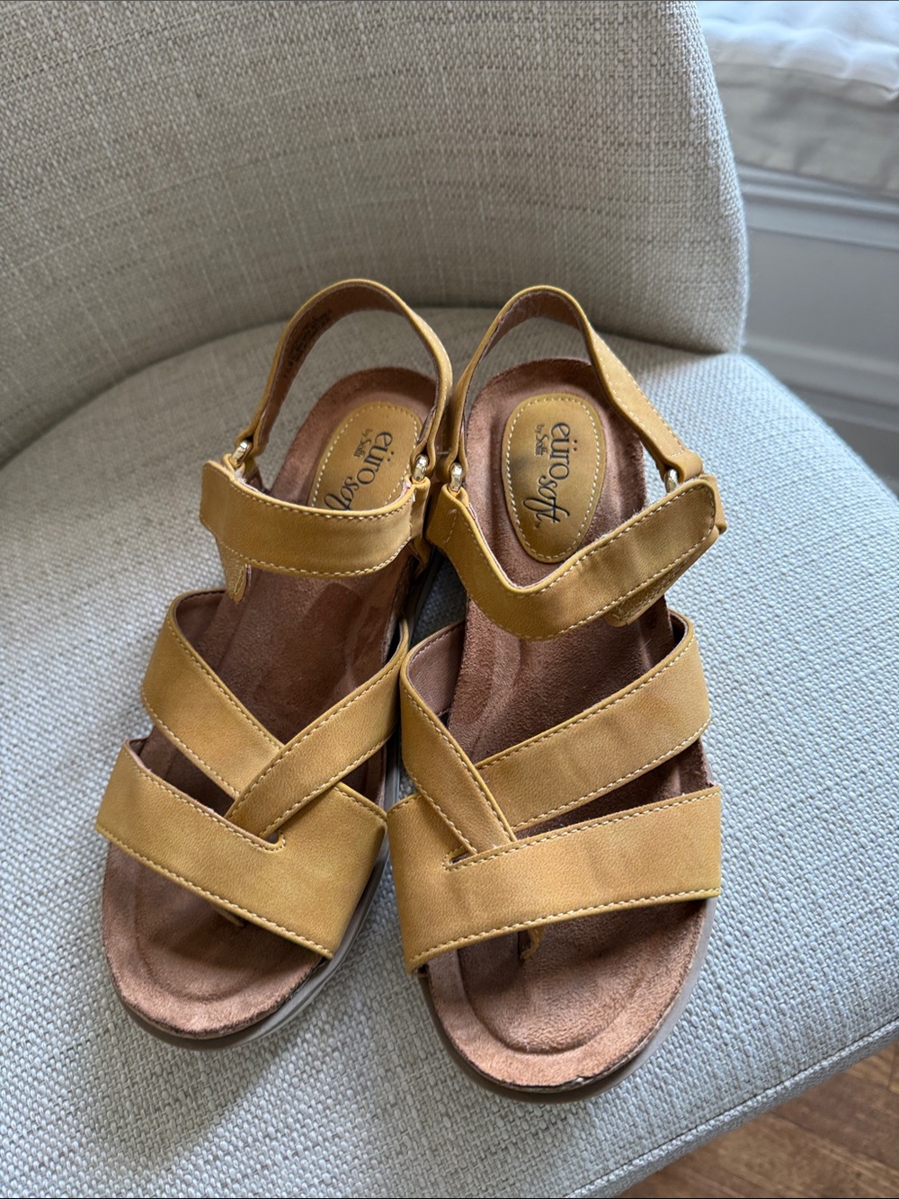 Eurosoft by Sofft Mustard Yellow Suede Leather Sandals